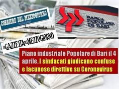 Popolare Bari, cresce la tensione, emergenza Covid incrocia piano industriale