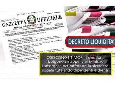 DL Liquidità, sindacati banche preoccupati per i dipendenti,Viminale sia vigile