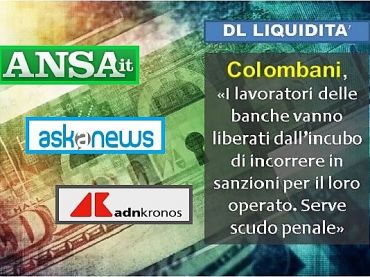 DL Liquidità, Colombani sulle agenzie, per i bancari serve scudo penale
