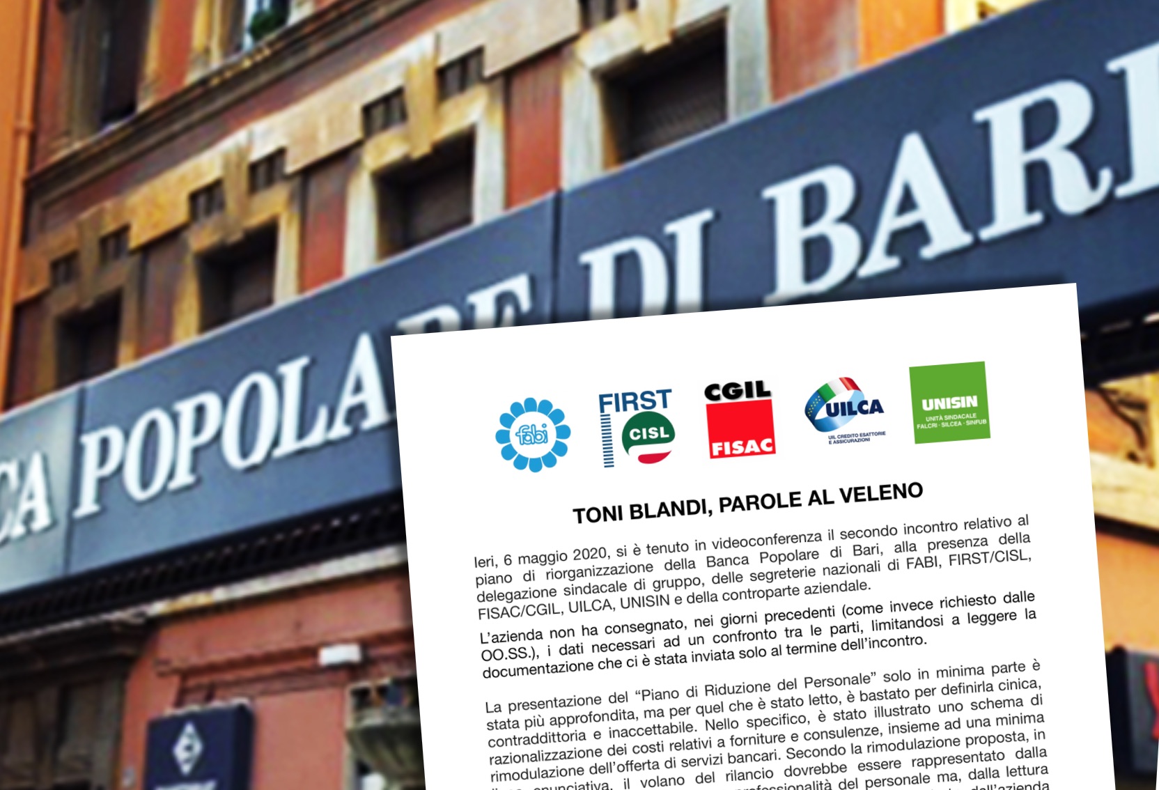 Popolare Di Bari Toni Blandi Parole Al Veleno First Cisl