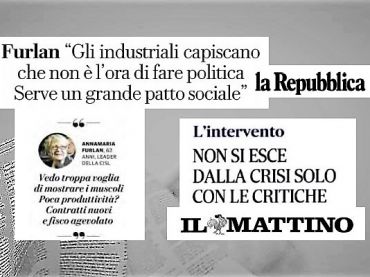 La Repubblica e Il Mattino, Furlan agli industriali, non è l’ora di fare politica