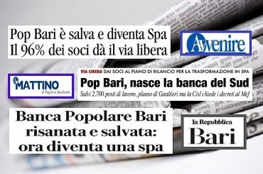 Colombani sui giornali, PopBari salva ma governo finisca lavoro iniziato a dicembre