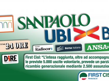 Intesa-Ubi, First Cisl, accordo per staffetta generazionale, esodi con assunzioni