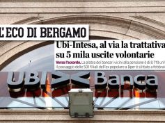 Intesa-Ubi, L’Eco di Bergamo, 5mila uscite volontarie, a febbraio 501 filiali a Bper