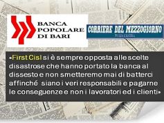 First Cisl parte civile per PopBari, il disastro va imputato ai veri responsabili