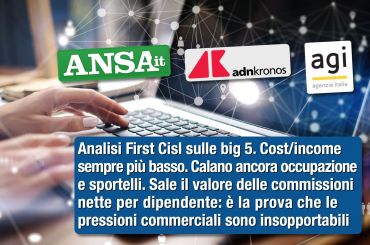 Studio First Cisl trimestrali banche, calano costi crescono utili, fusioni dannose