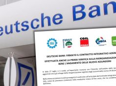 Deutsche Bank, firmato il Contratto integrativo aziendale. Bene andamento nuove assunzioni