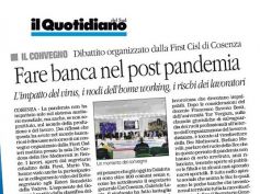 Il Quotidiano del Sud su convegno First Cisl, banca e post pandemia tra organizzazione del lavoro e rischio d’impresa