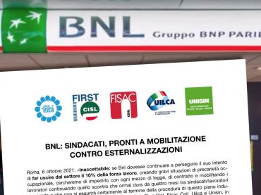 Bnl, sindacati, pronti a mobilitazione contro esternalizzazioni
