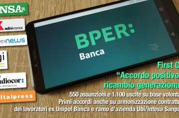 Buon accordo Gruppo Bper. First Cisl, con ricambio generazionale favorite stabilizzazioni e nuove assunzioni