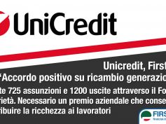 Unicredit, First Cisl, accordo positivo su ricambio generazionale