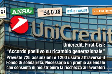 First Cisl su intesa in Unicredit, accordo favorevole, avviata nuova fase relazioni condivise e strategiche