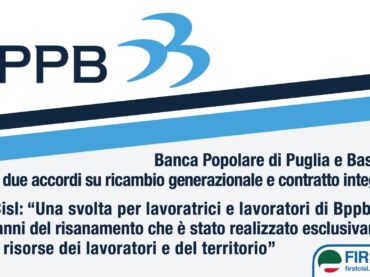 Popolare Puglia e Basilicata, firmati due accordi, ricambio generazionale e contratto integrativo