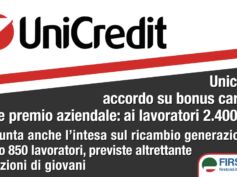 Unicredit, accordo su bonus carovita e premio aziendale: ai lavoratori 2.400 euro