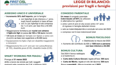 Legge di bilancio 2023, le novità del ‘pacchetto famiglia’ nell’approfondimento First Cisl