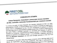 Intesa Sanpaolo, Colombani: preoccupa revoca mandato ad Abi, contratto nazionale fondamentale per coesione sociale