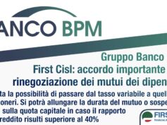 Banco Bpm, First Cisl: accordo importante sulla rinegoziazione dei mutui dei dipendenti