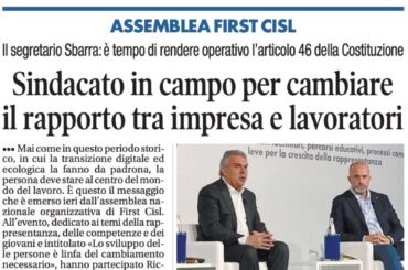 Il Tempo rilancia i temi dell’Assemblea nazionale organizzativa First Cisl. Luigi Sbarra: partecipazione, chiave del nuovo rapporto lavoro e capitale