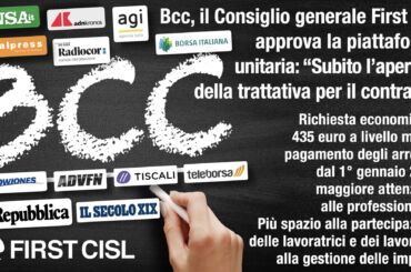 Sulla stampa il via libera del Consiglio generale First Cisl alla piattaforma per il rinnovo del contratto delle Bcc