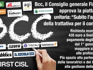 Sulla stampa il via libera del Consiglio generale First Cisl alla piattaforma per il rinnovo del contratto delle Bcc