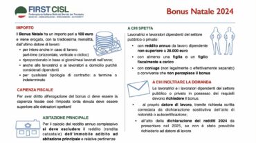 Bonus Natale 2024, l’approfondimento di First Cisl