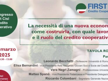 Credito Cooperativo, come costruire una nuova economia? Il 19 marzo diretta streaming dell’evento First Cisl
