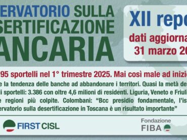 Desertificazione bancaria, chiusi 95 sportelli nel 1° trimestre 2025. Mai così male ad inizio anno
