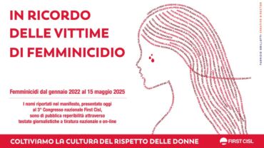 Coltiviamo la cultura del rispetto delle donne. Il manifesto First Cisl in ricordo delle vittime di femminicidio