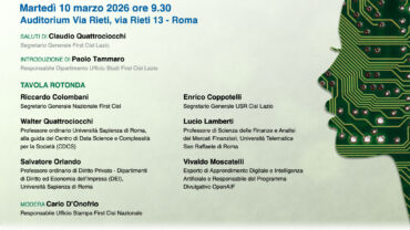 Intelligenza artificiale, convegno First Cisl Lazio il 10 marzo a Roma