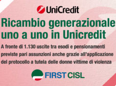 Unicredit, First Cisl: ricambio generazionale uno a uno