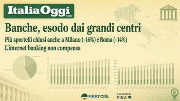 Desertificazione bancaria, ItaliaOggi rilancia i dati First Cisl: esodo degli sportelli dai grandi centri